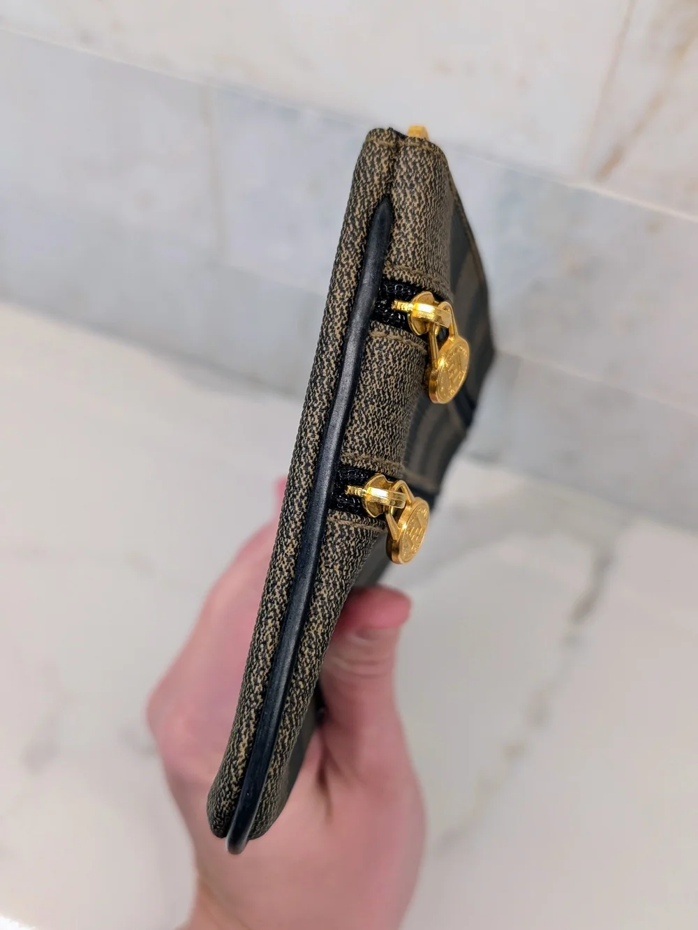 Fendi Brown Striped Zip Clutch - Picture 8 of 12